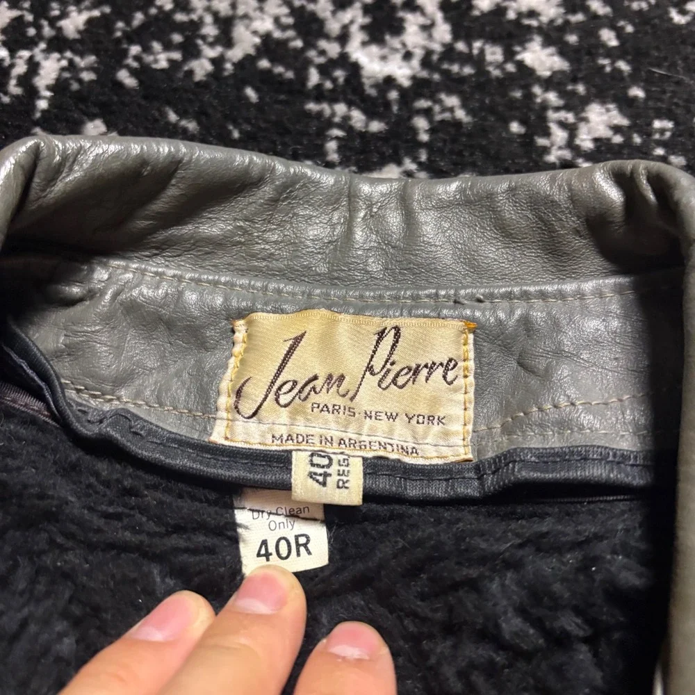 Jean Pierre Vintage Leather Bomber Jacket Grey Green Mens 40R Argentina Made